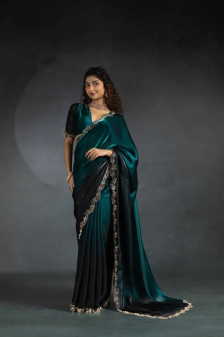 Shaded Space Silk Saree with Jarkhan Work | Elegant Silk Saree Collection